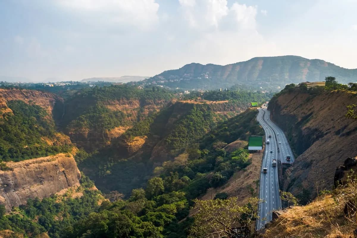 Green Lonavala valley with winding road