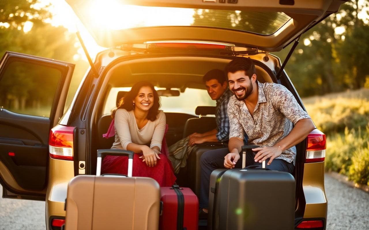 Family preparing for a road trip in a rental SUV