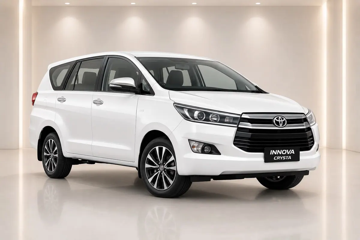 White Toyota Innova Crysta cab for family trips